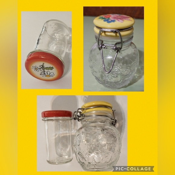 Two Ball Jars - Smooth & Quilted Glass, Metal Floral Lids - Picture 7 of 9